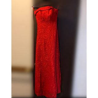 DRESS BLACK 赤レース　ロングドレス(ロングドレス)