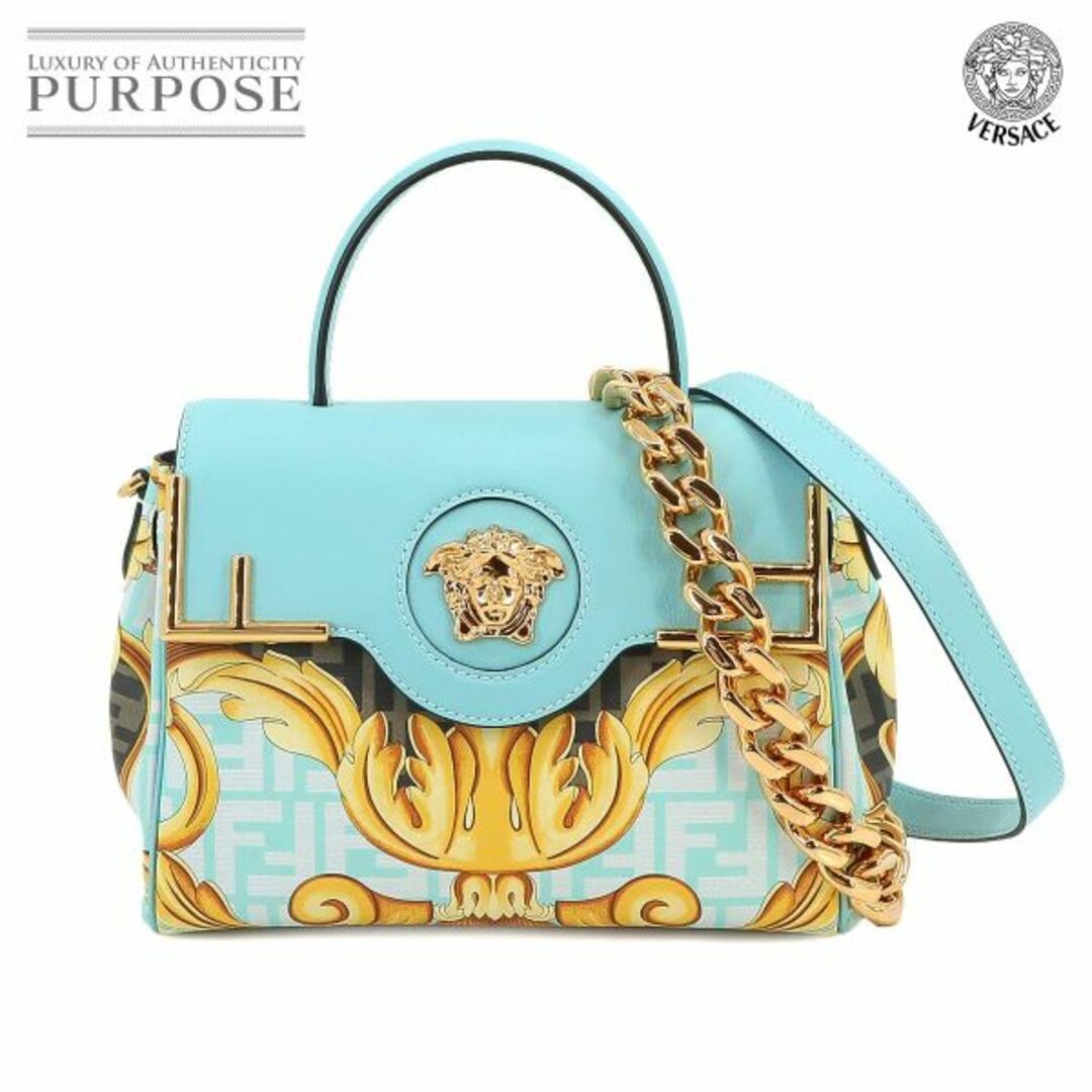 VERSACE(ヴェルサーチ)の未使用 展示品 ヴェルサーチェ VERSACE フェンダーチェ ラ メデューサ 2way ハンド ショルダー バッグ レザー ブルー ズッカ柄 VLP 90228312 レディースのバッグ(ハンドバッグ)の商品写真