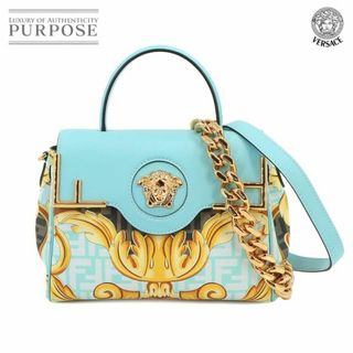 ヴェルサーチ(VERSACE)の未使用 展示品 ヴェルサーチェ VERSACE フェンダーチェ ラ メデューサ 2way ハンド ショルダー バッグ レザー ブルー ズッカ柄 VLP 90228312(ハンドバッグ)