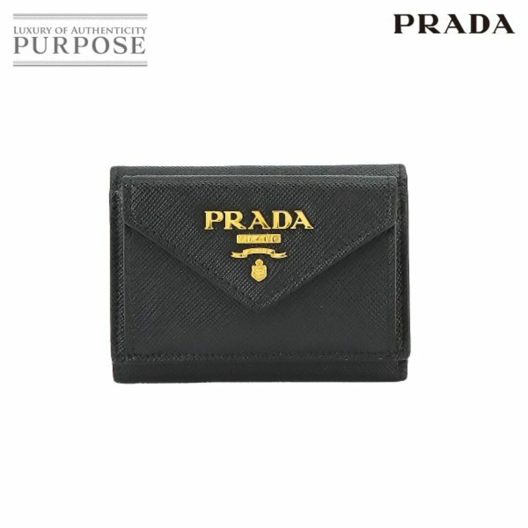 PRADA(プラダ)の新品同様 プラダ PRADA 三つ折り 財布 サフィアーノレザー ブラック ピンク 1MH021 ゴールド 金具 VLP 90228405 レディースのファッション小物(財布)の商品写真