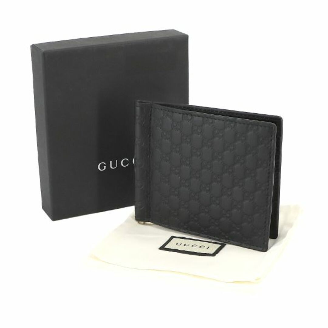 Gucci(グッチ)の未使用 展示品 グッチ GUCCI マイクロ グッチシマ マネークリップ付き 二つ折り 財布 レザー ブラック 544478 シルバー 金具 VLP 90228578 メンズのファッション小物(折り財布)の商品写真