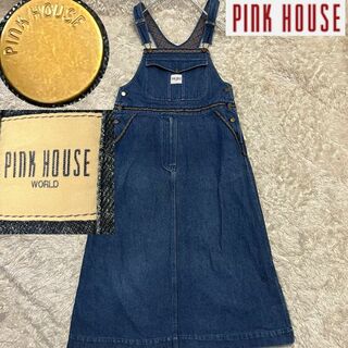 PINK HOUSE - 【ピンクハウス】デニムジャンパースカート ロング丈ミモレ丈 ワッペン チェック柄