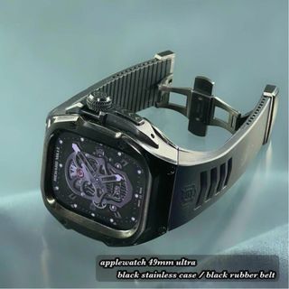 Apple Watchブラックバックル メタル イエローカスタム ブラックラバー