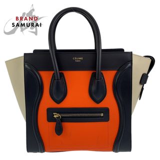 セリーヌ(celine)のCELINE セリーヌ ラゲージ マイクロショッパー オレンジ 橙 ブラック レザー ハンドバッグ トートバッグ 405329 【中古】(トートバッグ)