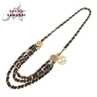 CHANEL - CHANEL シャネル ココマーク ブラック 黒 ゴールド金具 メタル /レザー ベルト チェーンベルト レディース 405013 【中古】