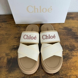 クロエ(Chloe)の【新品未使用】CHLO'E クロエ ミラ キャンバス スライド サンダル 37(サンダル)