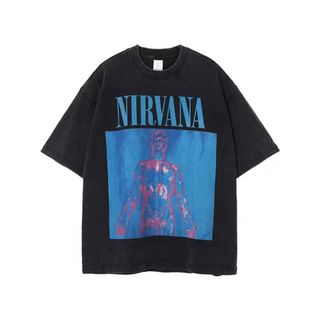 NIRVANA　ニルヴァーナ　ヴィンテージ加工　半袖Tシャツ　ブラック L(Tシャツ/カットソー(半袖/袖なし))