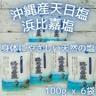 沖縄 天然塩 100g x 6袋 合計600g 浜比嘉塩　沖縄県産 お土産 塩(調味料)