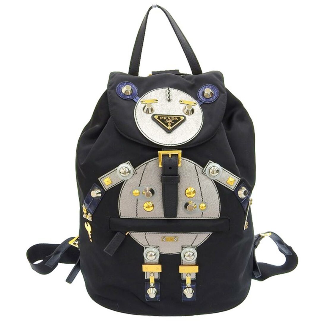 PRADA(プラダ)のプラダ PRADA ロボット バックパック リュックサック ナイロン レザー ブラック シルバー 1BZ032 中古 新入荷 OB1739 レディースのバッグ(リュック/バックパック)の商品写真