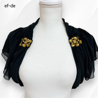 エフデ(ef-de)の美品＊ef-de ビジュー付き ふんわりシアーボレロ フレアスリーブ 黒 9(ボレロ)