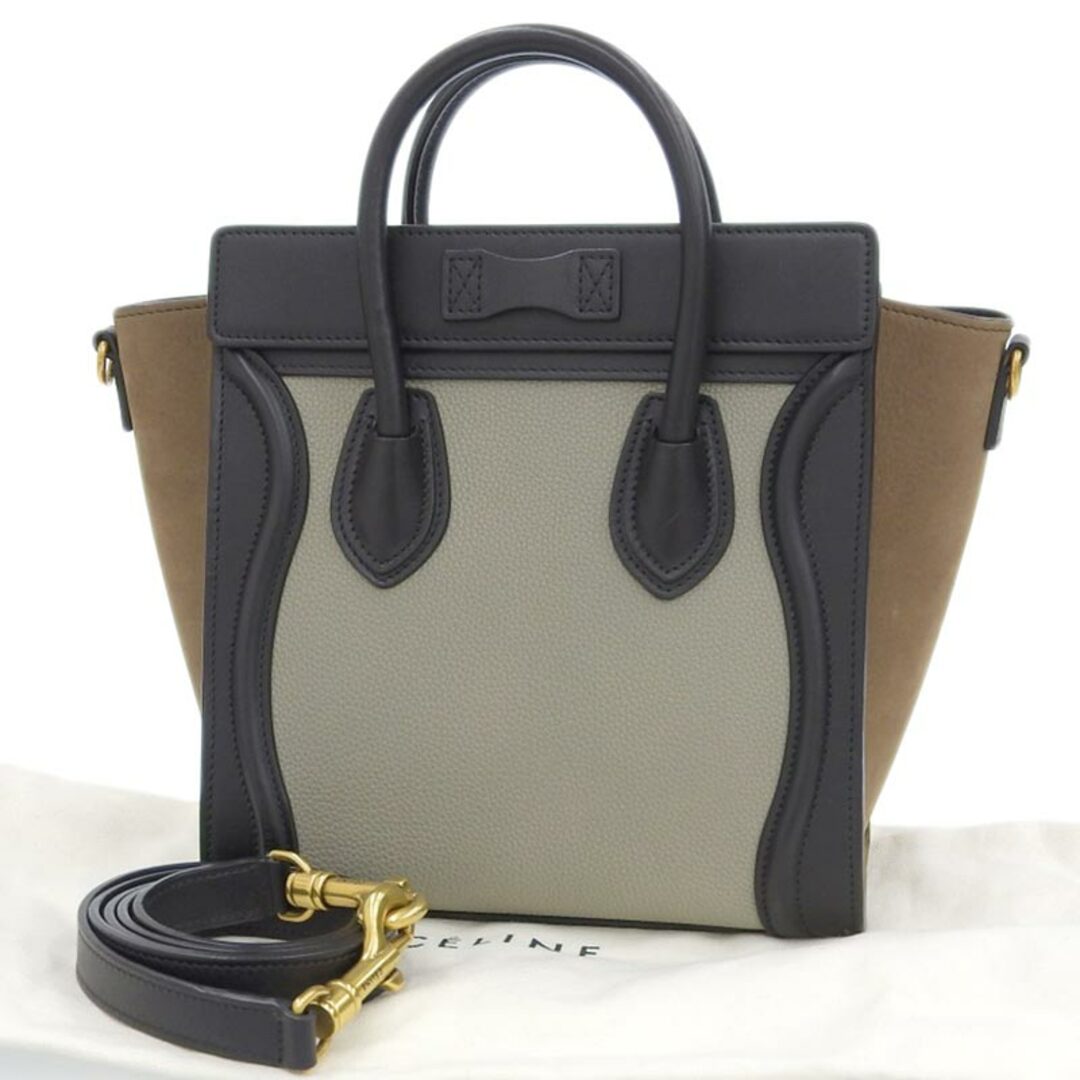 celine(セリーヌ)のセリーヌ CELINE ラゲージ ナノショッパー 2WAY ハンドバッグ ショルダーバッグ レザー ブラック グレージュ ブラウン 中古 新入荷 OB1756 レディースのバッグ(ハンドバッグ)の商品写真