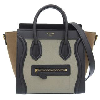 セリーヌ(celine)のセリーヌ CELINE ラゲージ ナノショッパー 2WAY ハンドバッグ ショルダーバッグ レザー ブラック グレージュ ブラウン 中古 新入荷 OB1756(ハンドバッグ)