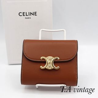 セリーヌ(celine)の美品！セリーヌ　トリオンフ　カーフスキン　折り財布　ブラウン(財布)