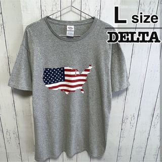 デルタ(DELTA)のDELTA　Tシャツ　Lサイズ　グレー　プリント　アメリカ　国旗　USA古着(Tシャツ/カットソー(半袖/袖なし))