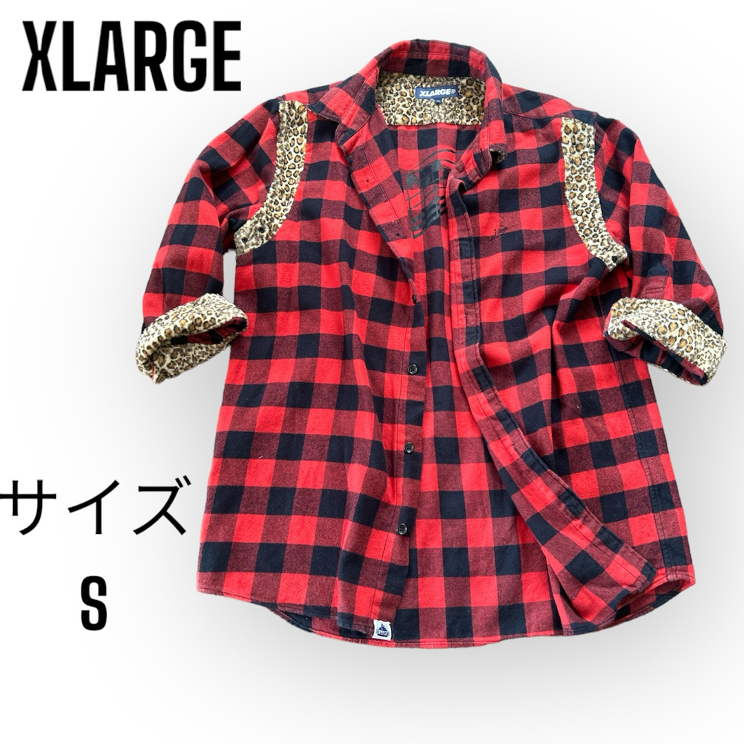 XLARGE(エクストララージ)の【美品】XLARGE エクストララージ　チェックシャツ　シャツ　豹柄　赤　レッド メンズのトップス(シャツ)の商品写真