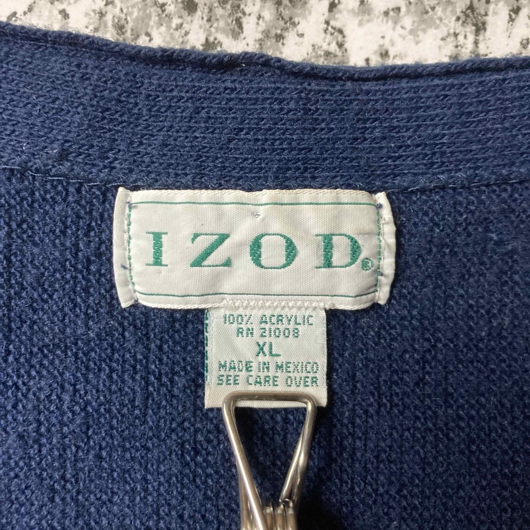 VINTAGE(ヴィンテージ)の【90sメキシコ製】IZOD 刺繍ロゴ　ビンテージアクリルニットカーディガン メンズのトップス(カーディガン)の商品写真