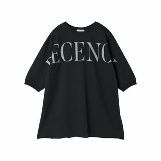 グリーンパークス(green parks)の【チャコールグレー】ミニ裏毛BIGロゴチュニック 24SS/七分袖/体型カバー/レディース/クルーネック/オーバーサイズ(カットソー(長袖/七分))