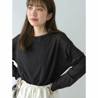 グリーンパークス(green parks)の【ブラック】シアーカットロンTEE 24SS/長袖/スリット/クルーネック/カットソー/春(カットソー(長袖/七分))