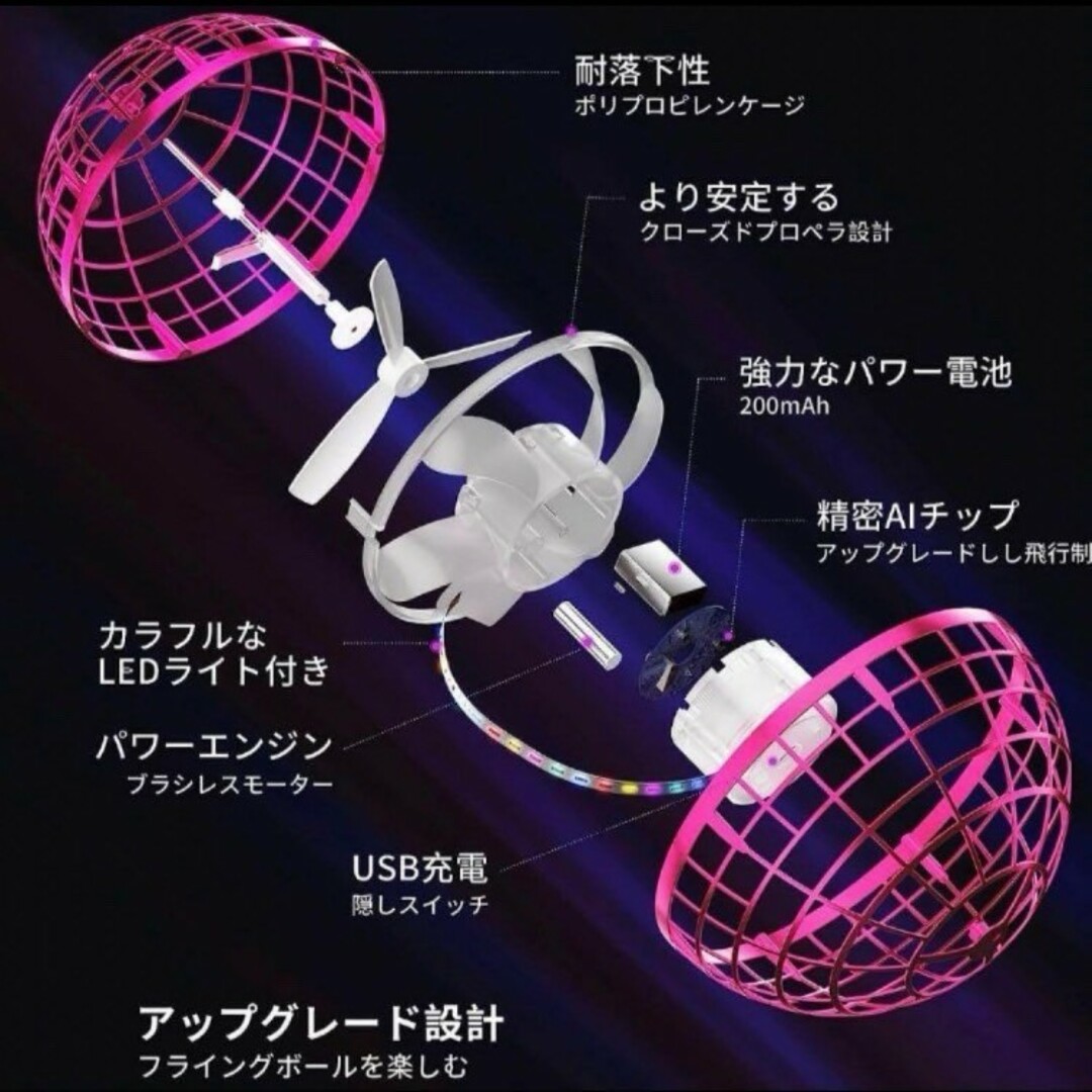 フライングボール ジャイロ 飛行ボール ピンク UFO おもちゃ スピナー エンタメ/ホビーのおもちゃ/ぬいぐるみ(トイラジコン)の商品写真