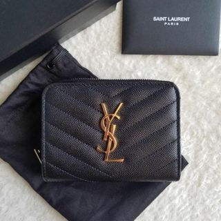 サンローラン(Saint Laurent)のサンローラン モノグラム コンパクト ジップ ウォレット 2つ折り財布 ブラック(財布)