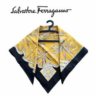 サルヴァトーレフェラガモ(Salvatore Ferragamo)の美品＊サルバトーレフェラガモ 大判シルクスカーフ 85cm ITALY製 豹柄(バンダナ/スカーフ)