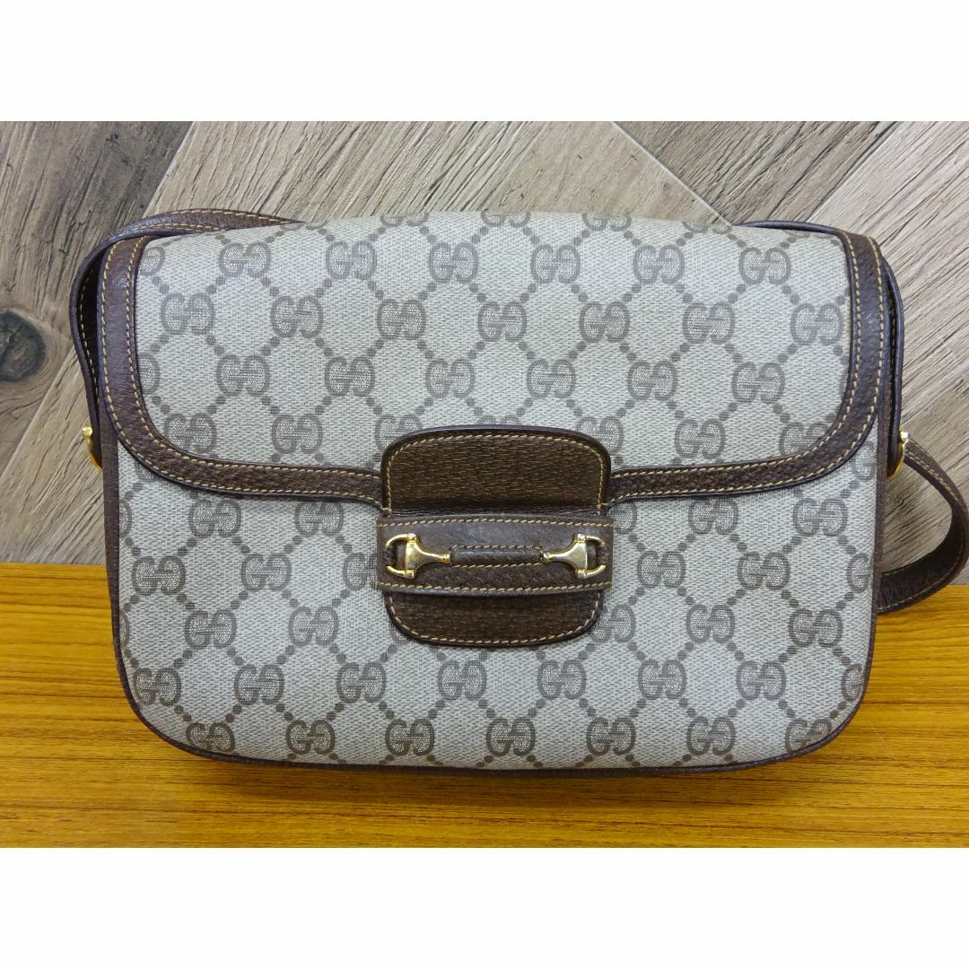 GUCCI - K渋098/ GUCCI PVC レザー GG ショルダーバッグ ホースビット