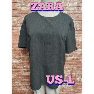 ザラ(ZARA)のZARA ザラ クルーネック 半袖プルトップス グレー US-L(シャツ/ブラウス(半袖/袖なし))