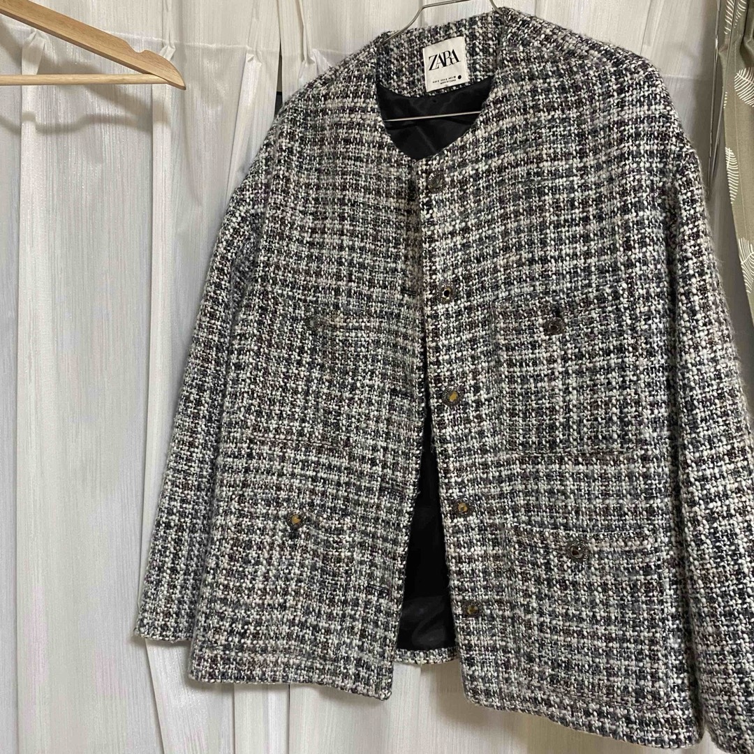 ZARA - ZARA ツイードジャケット ノーカラージャケット 山本月 ZARA - ZARA ツイードジャケット ノーカラージャケット 山本月