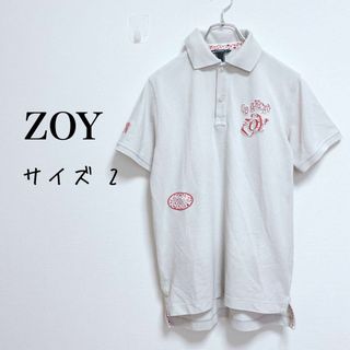 ZOY - ゾーイ　ゴルフウェア　半袖ポロシャツ【2】麻混　刺繍ワッペン　スポーティ