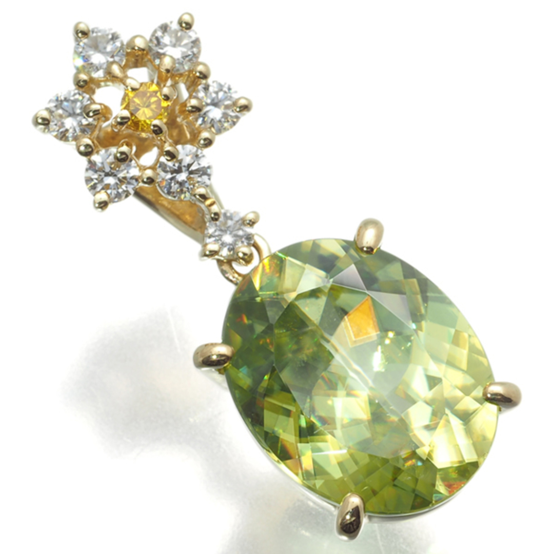 タサキ ペンダントトップ スフェーン 4.21ct イエロー&クリア ダイヤ フラワー K18YG 鑑別書 タサキ ペンダントトップ スフェーン 4.21ct イエロー&クリア ダイヤ フラワー K18YG 鑑別書