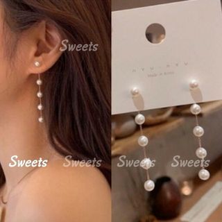 ウェディング　パールチェーンロングピアス　アクセサリー結婚式　前撮り　ブライダル(ピアス)