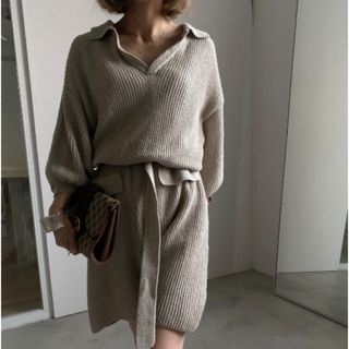 アメリヴィンテージ(Ameri VINTAGE)のAMERI MEDI OPEN COLLAR KNIT ALL IN ONE(オールインワン)