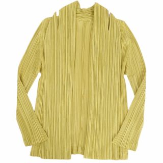 プリーツプリーズイッセイミヤケ(PLEATS PLEASE ISSEY MIYAKE)の美品 プリーツプリーズ イッセイミヤケ PLEATS PLEASE カーディガン ロングスリーブ 長袖 プリーツ トップス レディース 3(L相当) イエロー(カーディガン)