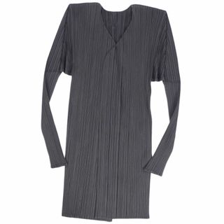 プリーツプリーズイッセイミヤケ(PLEATS PLEASE ISSEY MIYAKE)の美品 プリーツプリーズ イッセイミヤケ PLEATS PLEASE カーディガン ロングスリーブ 長袖 プリーツ トップス レディース 3(L相当) グレー(カーディガン)