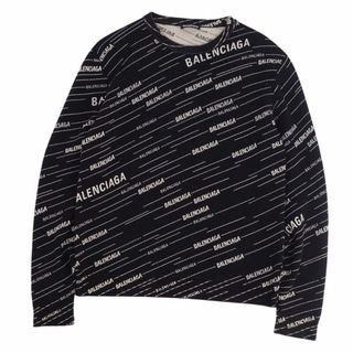 バレンシアガ(Balenciaga)のバレンシアガ BALENCIAGA ニット セーター ロングスリーブ 長袖 ロゴ ウール トップス メンズ S ブラック ホワイト(ニット/セーター)