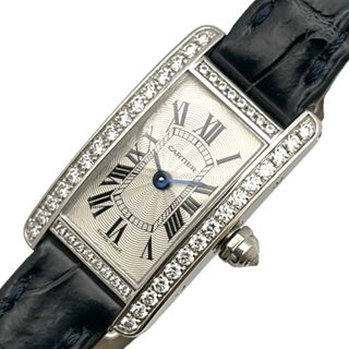 カルティエ(Cartier)の　カルティエ Cartier タンクアメリカンミニ WB710015 アイボリー K18ホワイトゴールド K18WG×レザー クオーツ レディース 腕時計(腕時計)