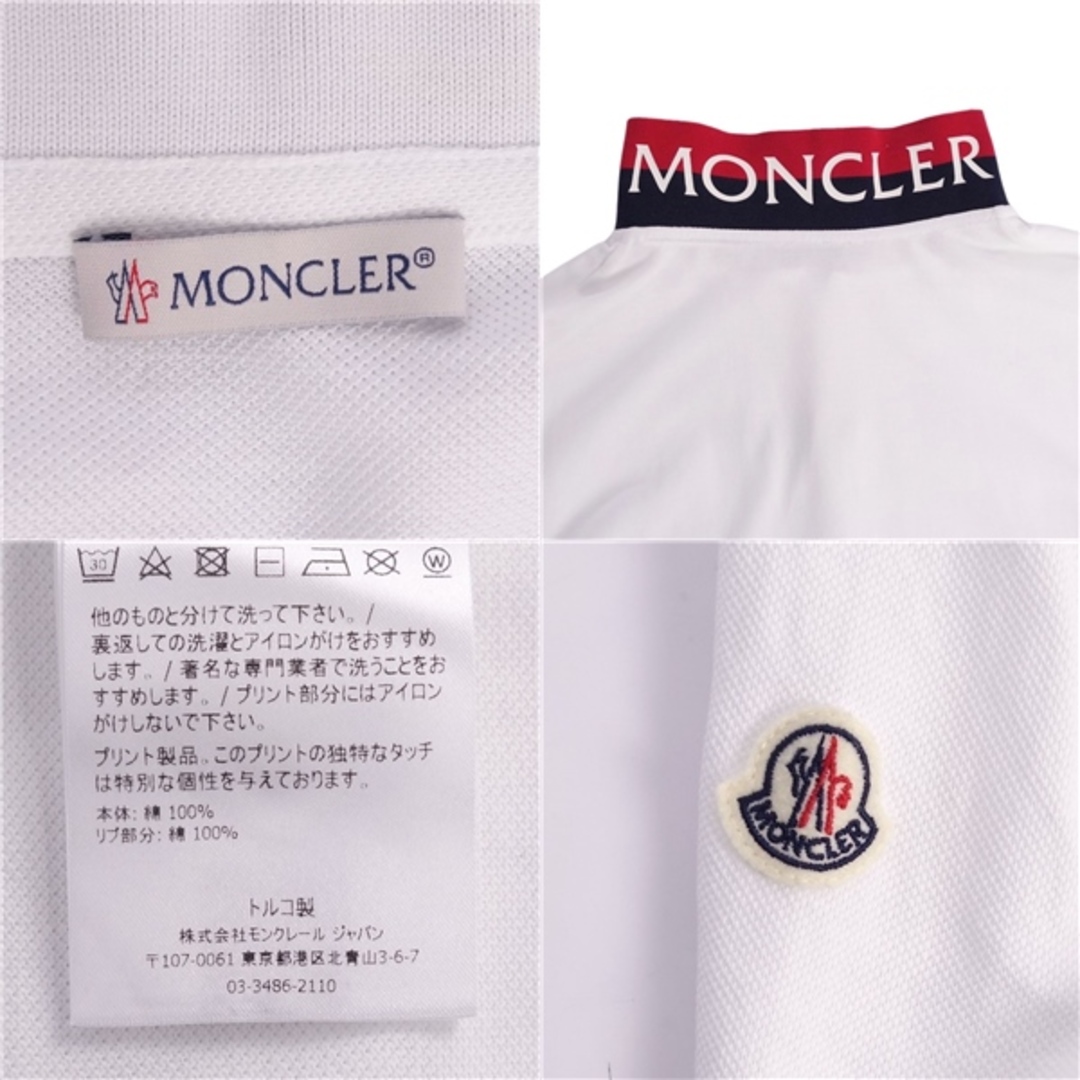 MONCLER(モンクレール)の美品 モンクレール MONCLER シャツ ポロシャツ 半袖 ショートスリーブ ロゴ 鹿の子 トップス メンズ L ホワイト メンズのトップス(ポロシャツ)の商品写真