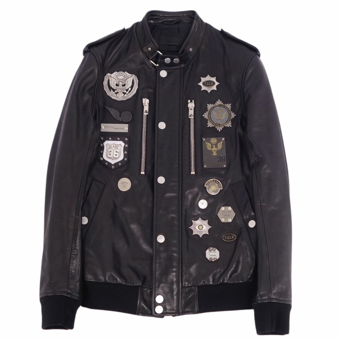 美品 ディーゼル DIESEL BLACK GOLD ジャケット ブルゾン レザージャケット メタルバッジ カウハイド アウター メンズ 44(XS相当) ブラック メンズのジャケット/アウター(レザージャケット)の商品写真