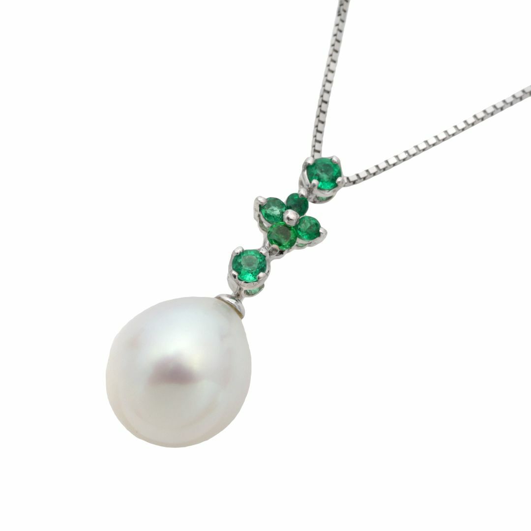 【2wayデザイン】エメラルドと南洋真珠の華やかネックレス K18WG レディースのアクセサリー(ネックレス)の商品写真