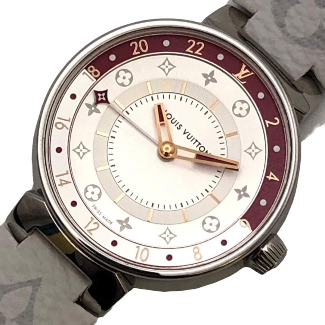 LOUIS VUITTON(ルイヴィトン)の　ルイ・ヴィトン LOUIS VUITTON タンブール ムーンデュアルタイムMM QA106Z シルバー SS×モノグラムキャンバス レディース 腕時計 レディースのファッション小物(腕時計)の商品写真