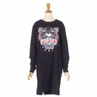 ケンゾー(KENZO)の美品 ケンゾー KENZO ワンピース チュニック スウェット トラ柄 コットン トップス レディース XL ブラック(ひざ丈ワンピース)