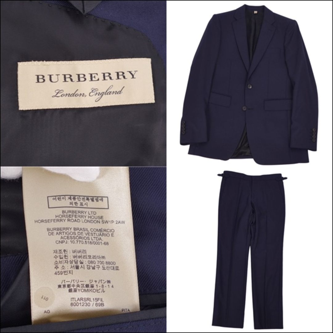 BURBERRY(バーバリー)の極美品 バーバリー BURBERRY セットアップ シングル スーツ ウール ジャケット パンツ メンズ イタリア製 46(S相当) ネイビー メンズのスーツ(セットアップ)の商品写真