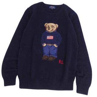 美品 ラルフローレン RALPH LAUREN ニット セーター ポロベア プルオーバー コットン トップス ボーイズ XL ネイビー