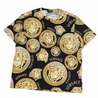 ヴェルサーチ(VERSACE)のヴェルサーチ VERSACE Tシャツ カットソー ショートスリーブ 総柄 メデューサ コットン トップス メンズ XL ブラック/イエロー(Tシャツ/カットソー(半袖/袖なし))