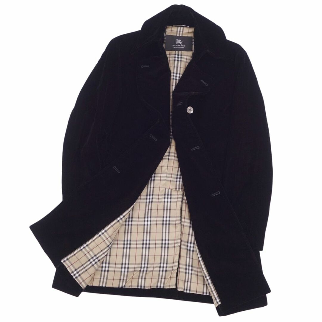 BURBERRY BLACK LABEL(バーバリーブラックレーベル)の美品 バーバリー ブラックレーベル BURBERRY BLACK LABEL コート トレンチコート 裏チェック ベロア アウター メンズ L ブラック メンズのジャケット/アウター(トレンチコート)の商品写真