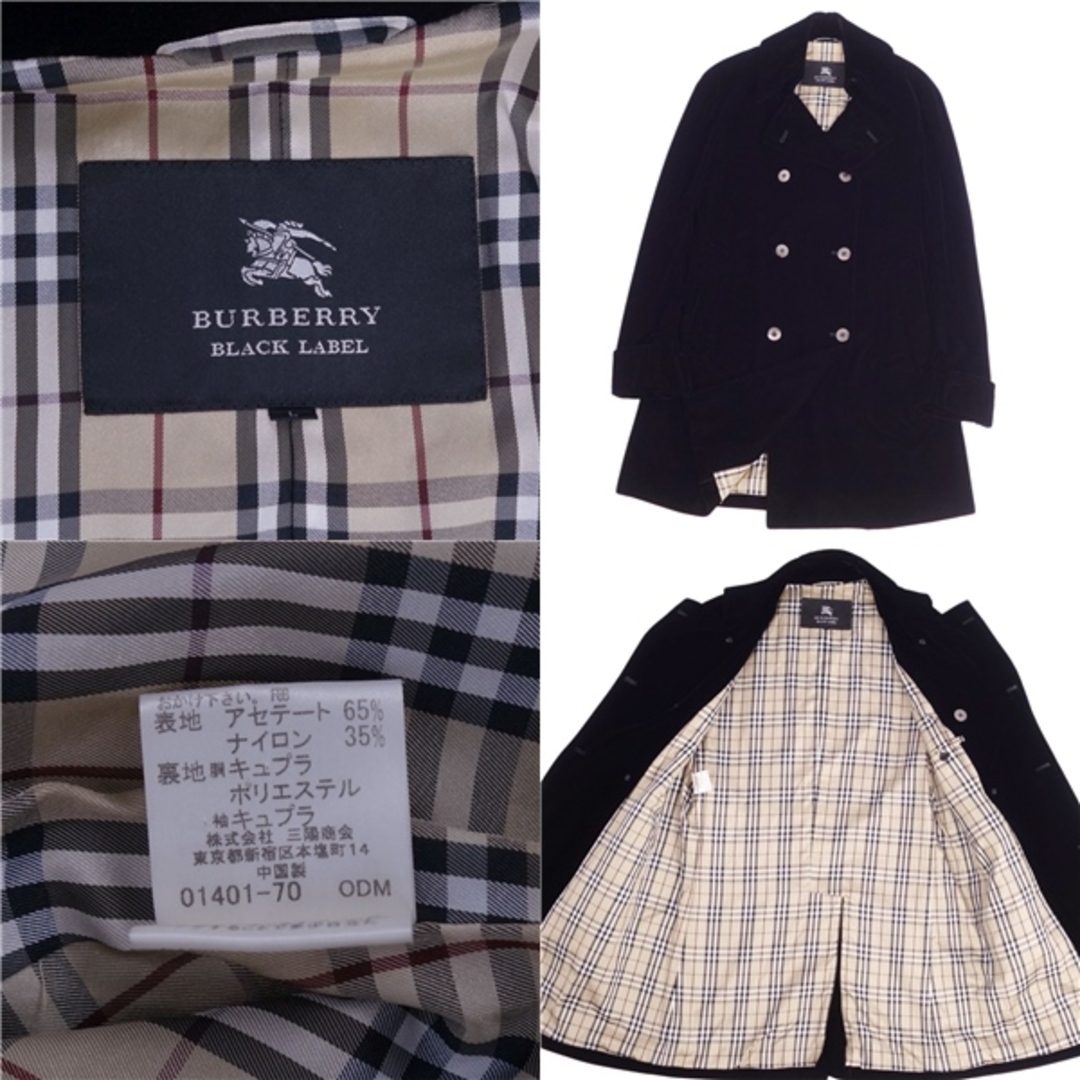 BURBERRY BLACK LABEL(バーバリーブラックレーベル)の美品 バーバリー ブラックレーベル BURBERRY BLACK LABEL コート トレンチコート 裏チェック ベロア アウター メンズ L ブラック メンズのジャケット/アウター(トレンチコート)の商品写真