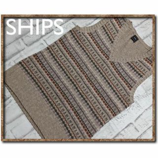 SHIPS - シップス　ジャガードVネックニットベスト　薄茶