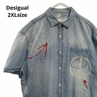 デシグアル(DESIGUAL)のDesigual　デニムシャツ　半袖　水色メンズ2XL　19(シャツ)