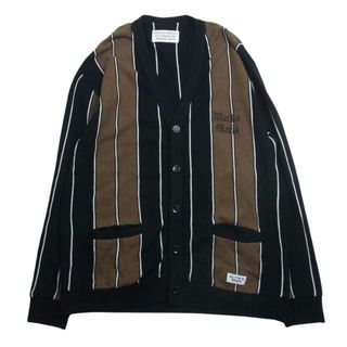 ワコマリア(WACKO MARIA)のWACKO MARIA ワコマリア 23SS 23SS-WMK-KN12 STRIPED KNIT JACQUARD CARDIGAN ストライプ ニット ジャガード カーディガン ブラック系 ブラウン系 L【美品】【中古】(カーディガン)