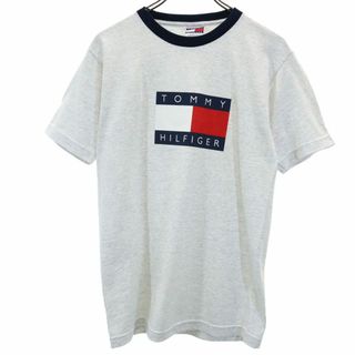 トミーヒルフィガー(TOMMY HILFIGER)のトミーヒルフィガー 90s USA製 オールド プリント 半袖 Tシャツ S グレー系 TOMMY HILFIGER メンズ 古着 【240401】 メール便可(Tシャツ/カットソー(半袖/袖なし))